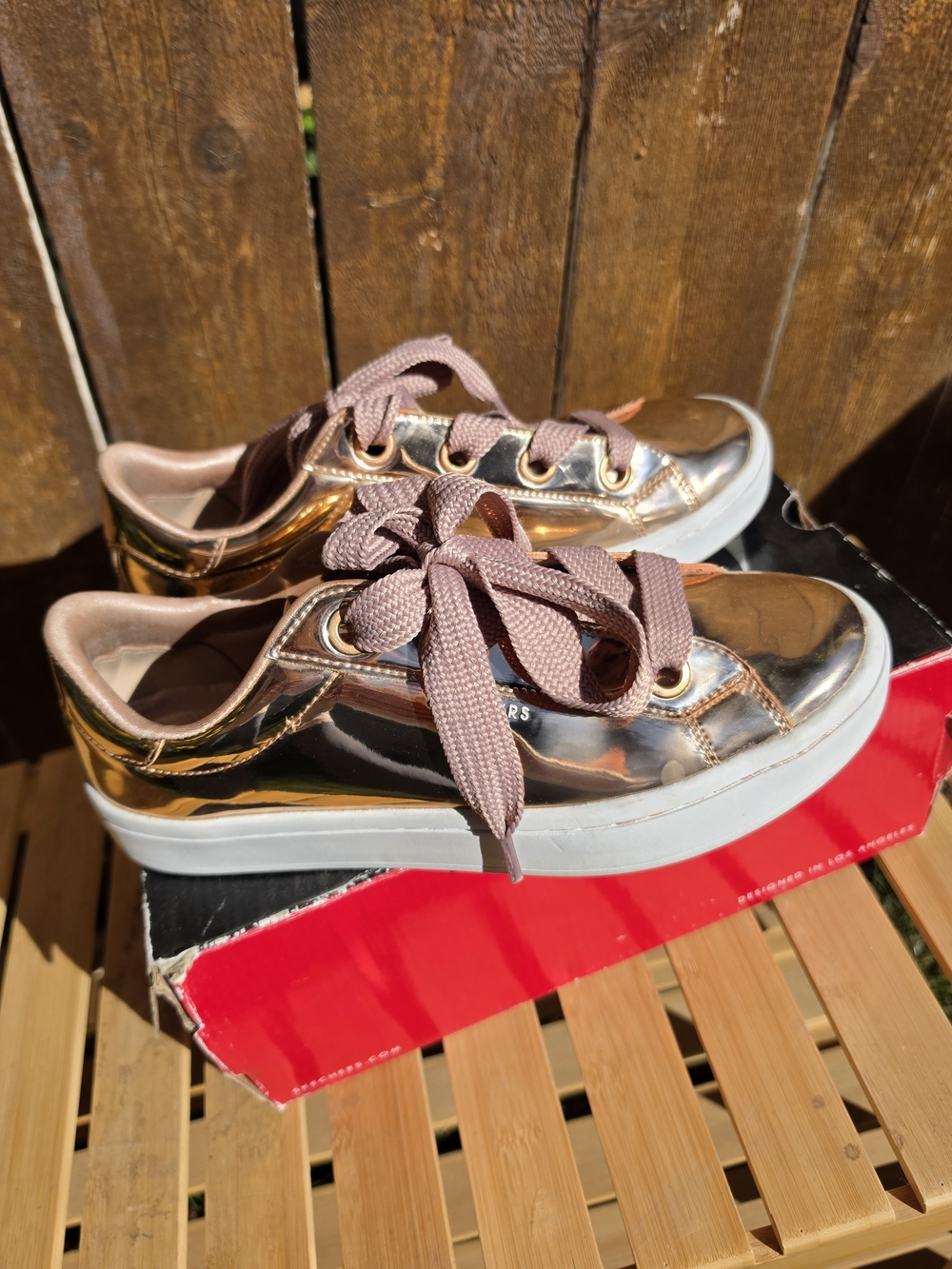 Womens Skechers Street Metallic Rose Gold Sneakers Size 9.5